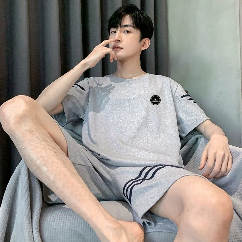 100%纯棉睡衣男士夏季短袖夏天可外穿休闲宽松薄款全棉家居服套装