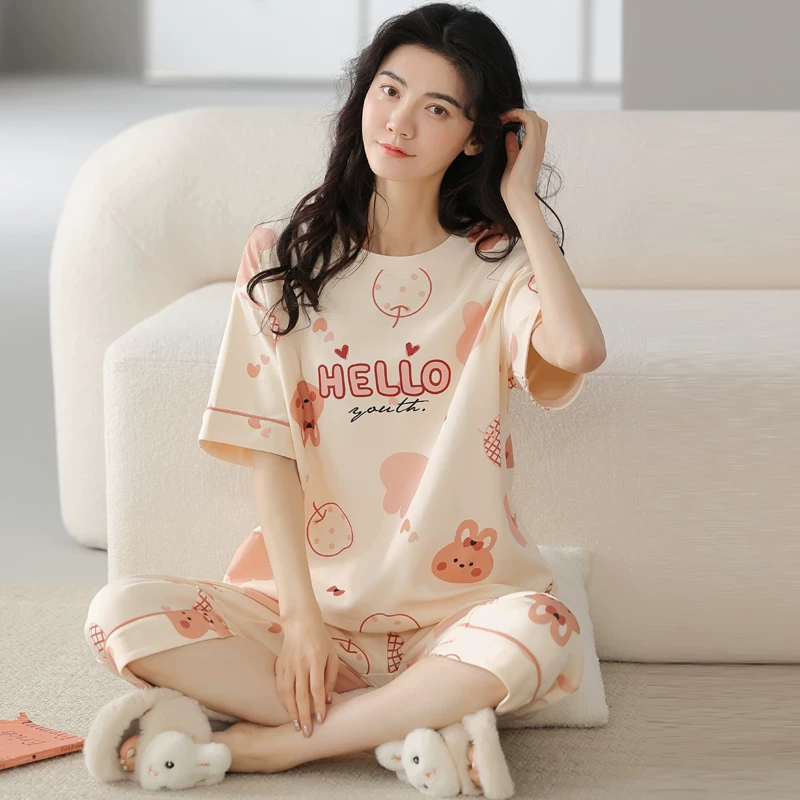 睡衣女款夏天2026年新款夏季纯棉短袖春秋夏款女士家居服两件套装