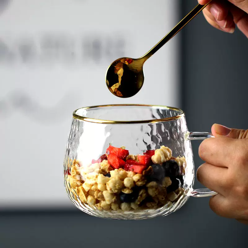 高硼硅耐热玻璃水杯轻薄精致女杯子麦片早餐牛奶杯茶杯家用咖啡杯