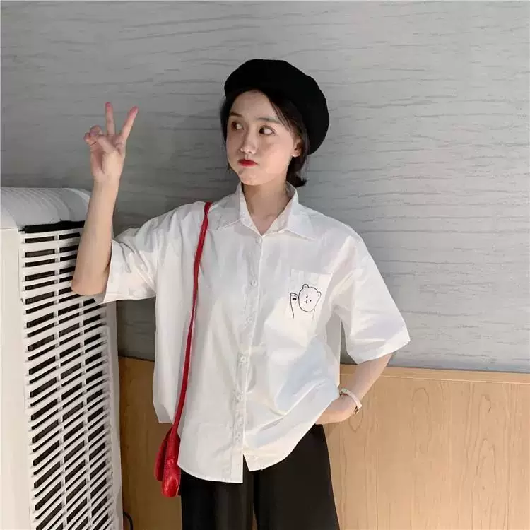 学院风减龄可爱女夏季白衬衫短袖甜美上衣学士服内搭衬衣jk制服